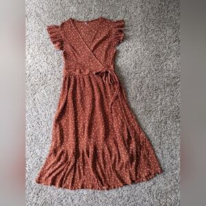 Rust/Orange Modest Light Fall Autumn Polka Dot Dress